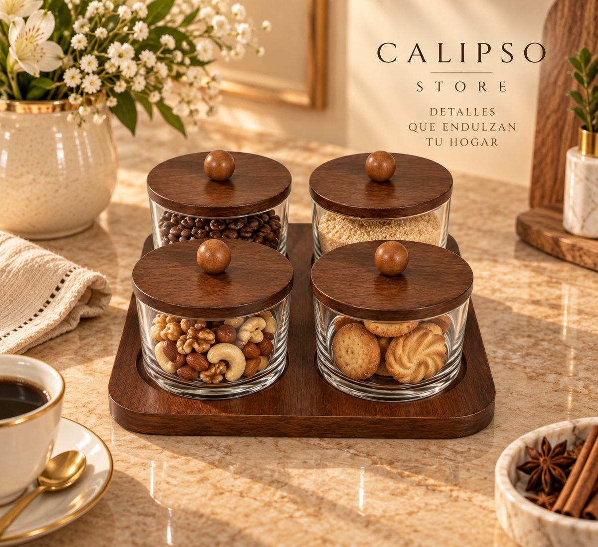 Set de Frascos de Vidrio con Tapa de Madera