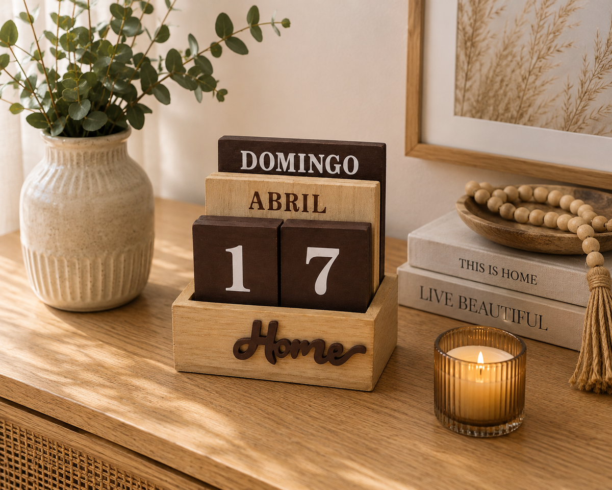 Calendario de madera tonos cafés