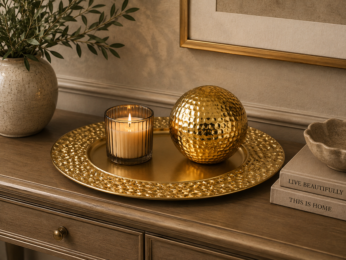 Plato decorativo redondo dorado plástico 33 cm