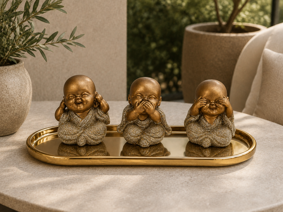 Set Buda Dorado con brillos - 3 unidades
