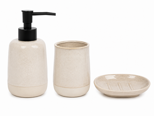 Set de Baño Cerámico Beige – 3 Piezas