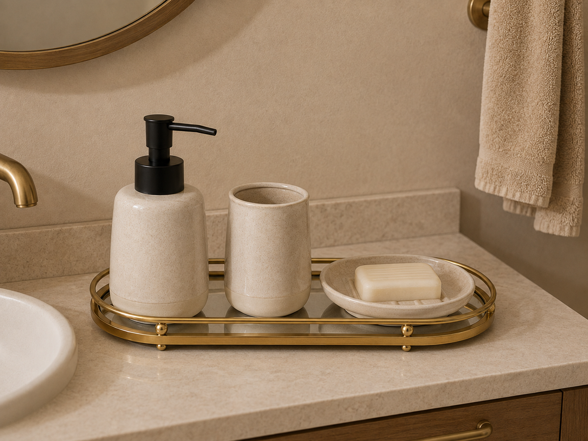 Set de Baño Cerámico Beige – 3 Piezas