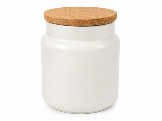 Frasco de Cerámica Blanca con Tapa de Bambú