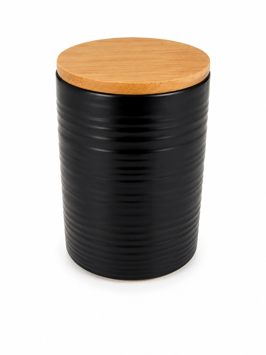 Frasco Negro Mate con Tapa de Bambú