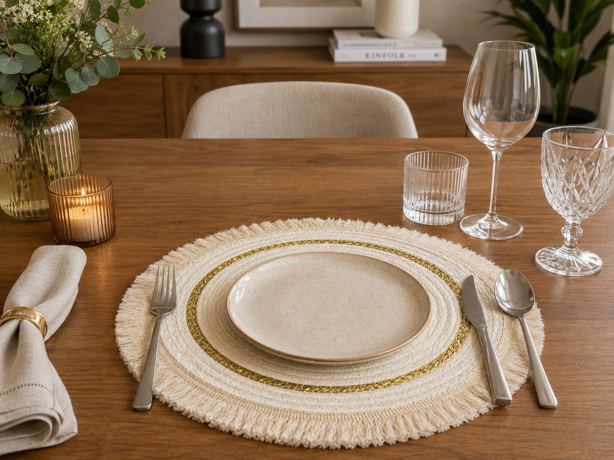 Individual Redondo Boho con Flecos