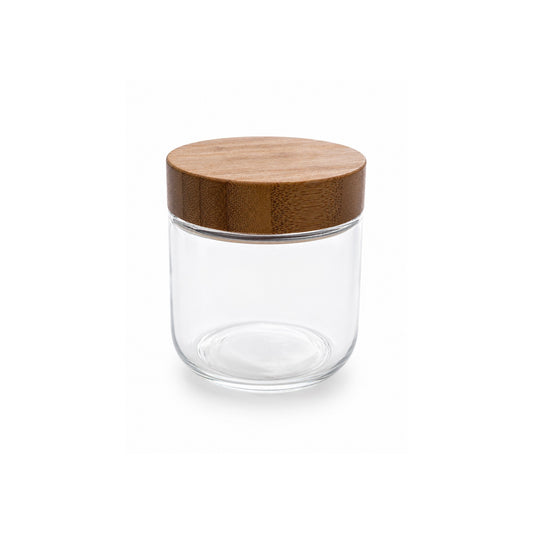 Frasco de vidrio con tapa de madera