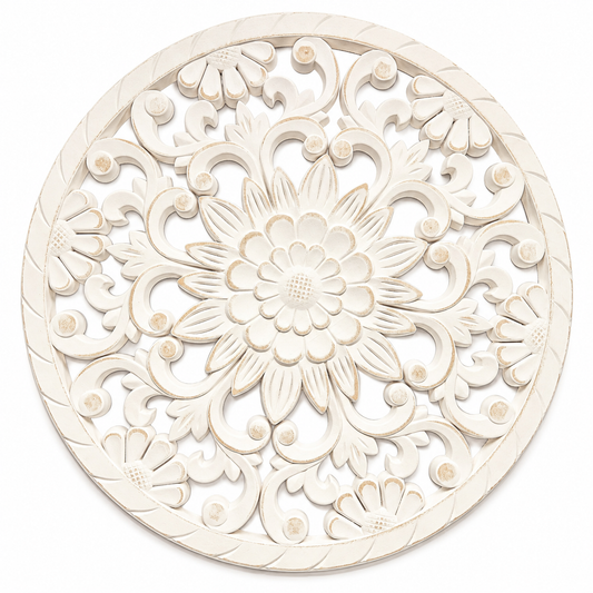 Decoración madera blanca redonda diseño flor
