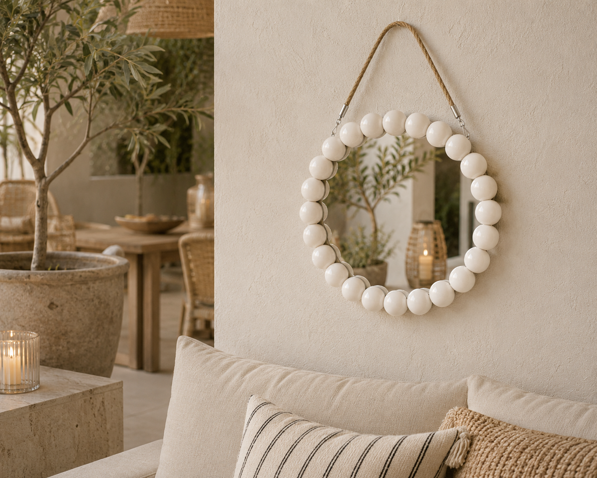 Espejo colgante borde blanco 24 cm