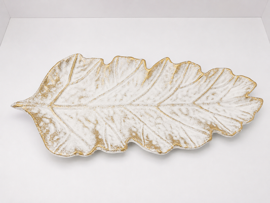 Plato decorativo blanco forma hoja