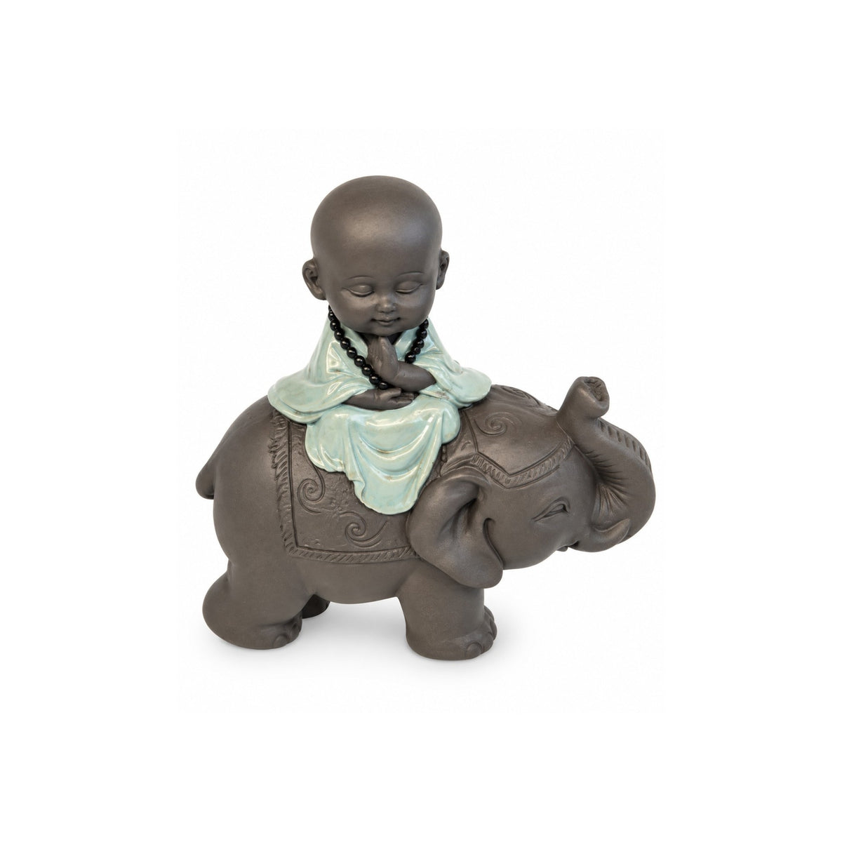 Figura Decorativa Elefante con monje budista